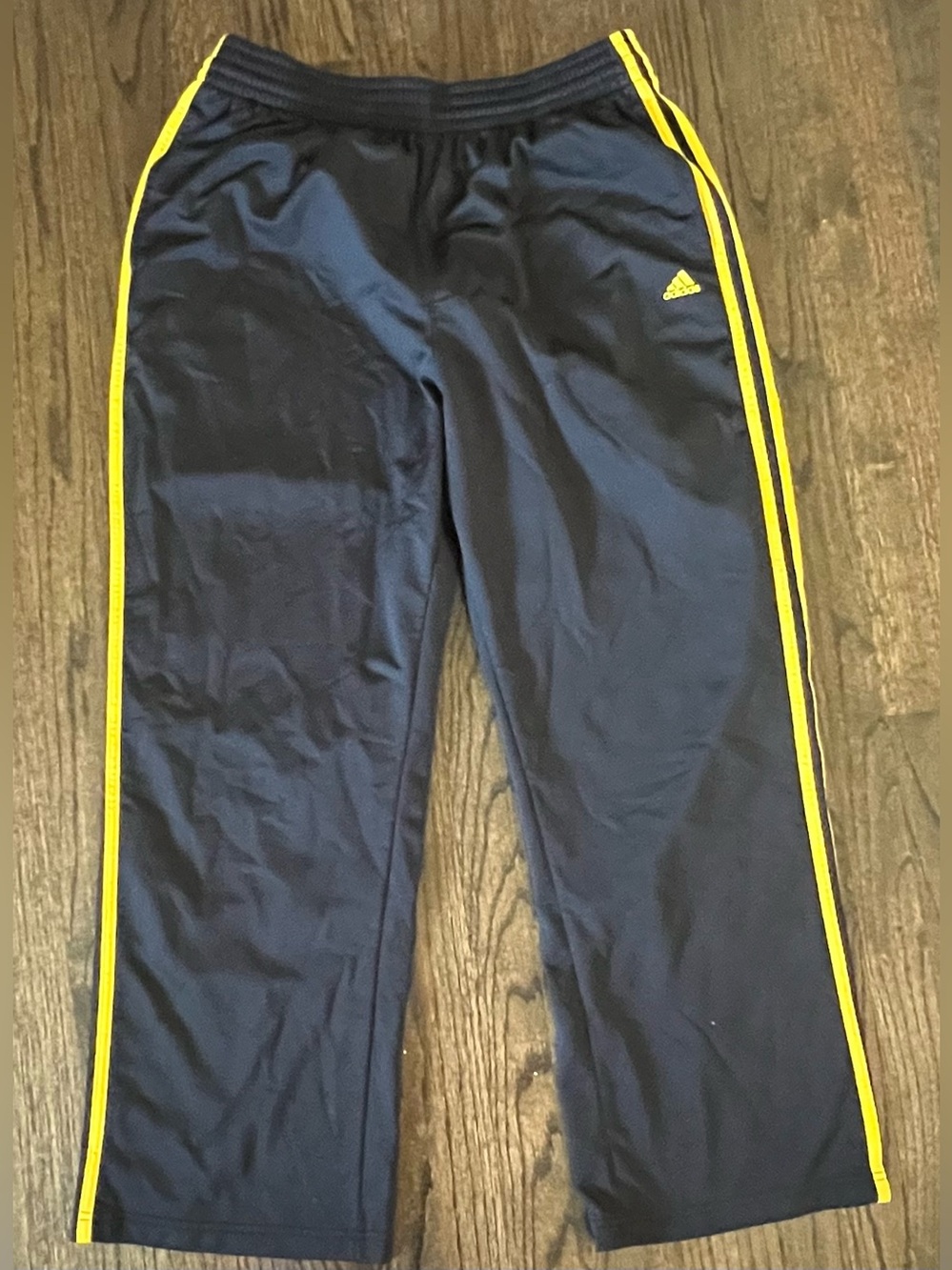 adidas Men Navy Sweatpants with Yellow Side Stripes